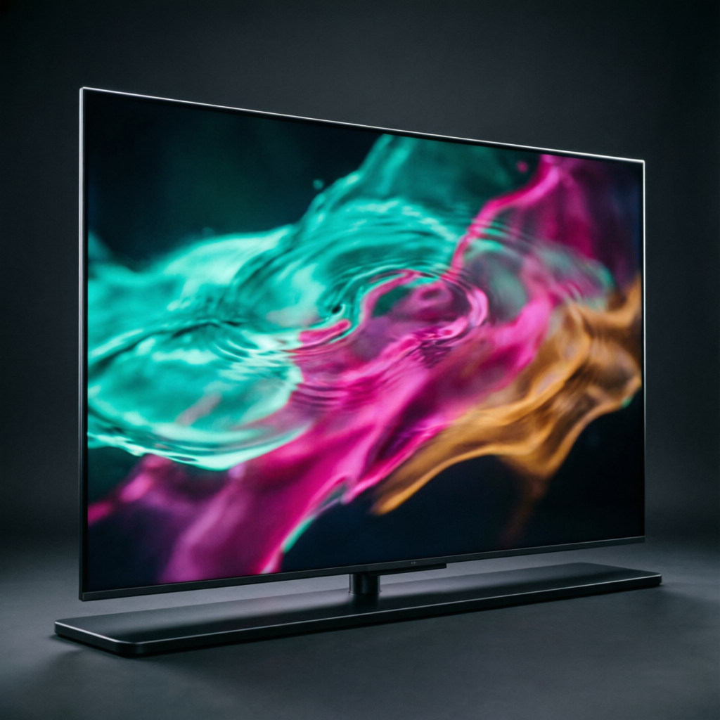 TV TCL 50 polegadas Mini LED com imagem abstrata colorida